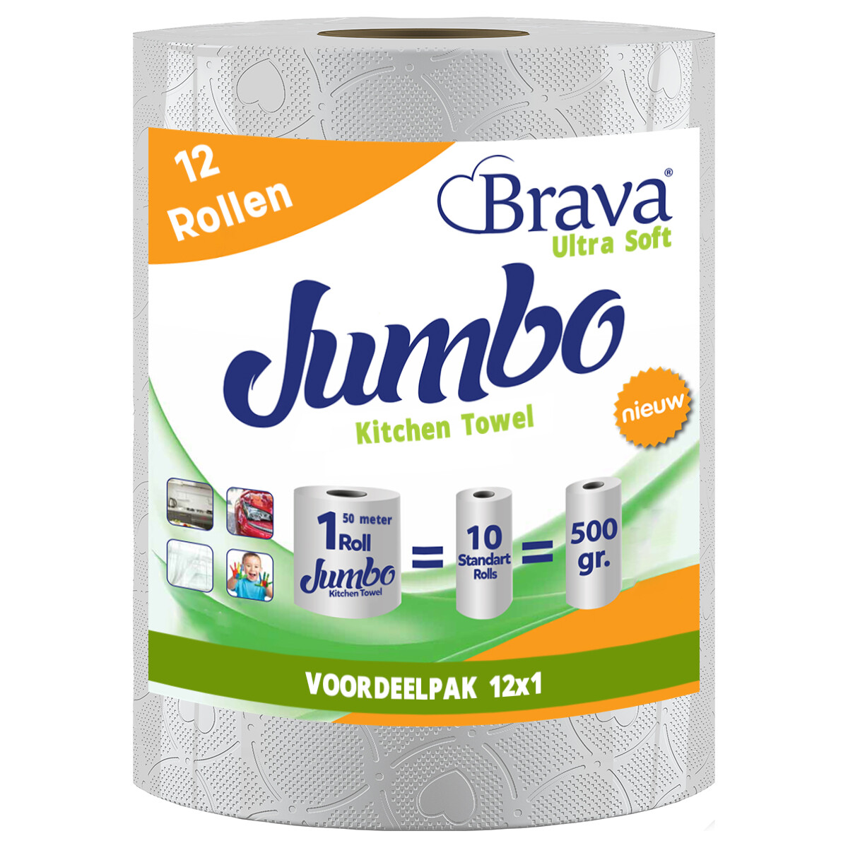 Brava - Super Keukenpapier - 12 Maxi XXL Rollen - Ultra Absorberend Keukenpapier - Ultra Clean Keukenrol - Voordeelverpakking