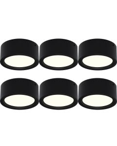 LED Downlight 6 Pack - Opbouw Rond Hoog 15W - Natuurlijk Wit 4200K - Mat Zwart Aluminium - Ø180mm