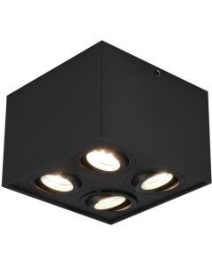 LED Plafondspot - Trion Bisqy - GU10 Fitting - 4-lichts - Vierkant - Mat Zwart - Aluminium