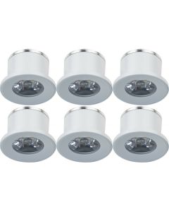 LED Veranda Spot Verlichting 6 Pack - 1W - Warm Wit 3000K - Inbouw - Dimbaar - Rond - Mat Wit - Aluminium - Ø31mm