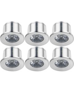 LED Veranda Spot Verlichting 6 Pack - 1W - Warm Wit 3000K - Inbouw - Rond - Mat Zilver - Aluminium - Ø31mm