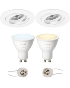 PHILIPS HUE - LED Spot Set GU10 - White Ambiance - Bluetooth - Pragmi Aerony Pro - Inbouw Rond - Mat Wit - Kantelbaar - Ø82mm