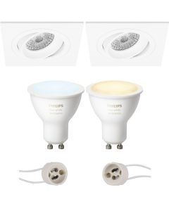 PHILIPS HUE - LED Spot Set GU10 - White Ambiance - Bluetooth - Pragmi Borny Pro - Inbouw Vierkant - Mat Wit - Kantelbaar - 92mm