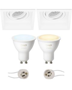 PHILIPS HUE - LED Spot Set GU10 - White Ambiance - Bluetooth - Pragmi Domy Pro - Inbouw Vierkant - Mat Wit - Verdiept - Kantelbaar - 105mm