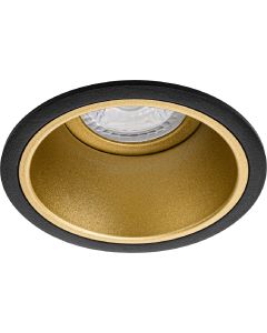 Spot Armatuur GU10 - Pragmi Minko Pro - Inbouw Rond - Mat Zwart/Goud - Aluminium - Verdiept - Ø90mm