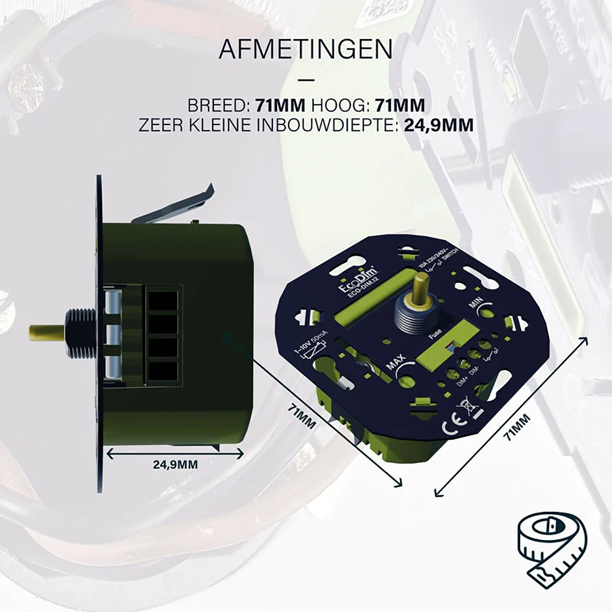 EcoDim - LED Dimmer - ECO-DIM.12 - Inbouw - Enkel Knop - 1-10V (50mA)