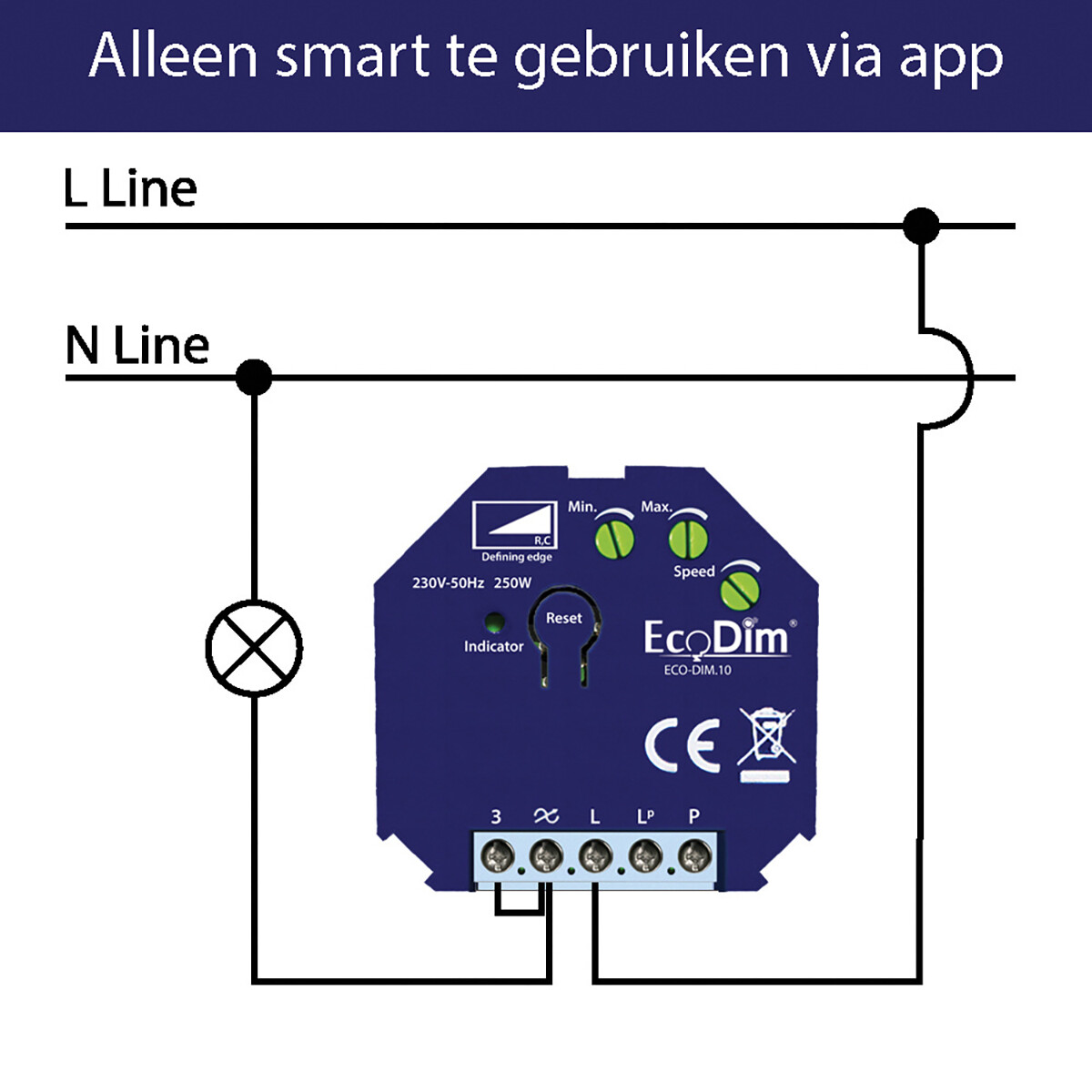 EcoDim - LED Inbouwdimmer Module - Smart WiFi - ECO-DIM.10 - Fase Afsnijding RC - ZigBee - 0-250W