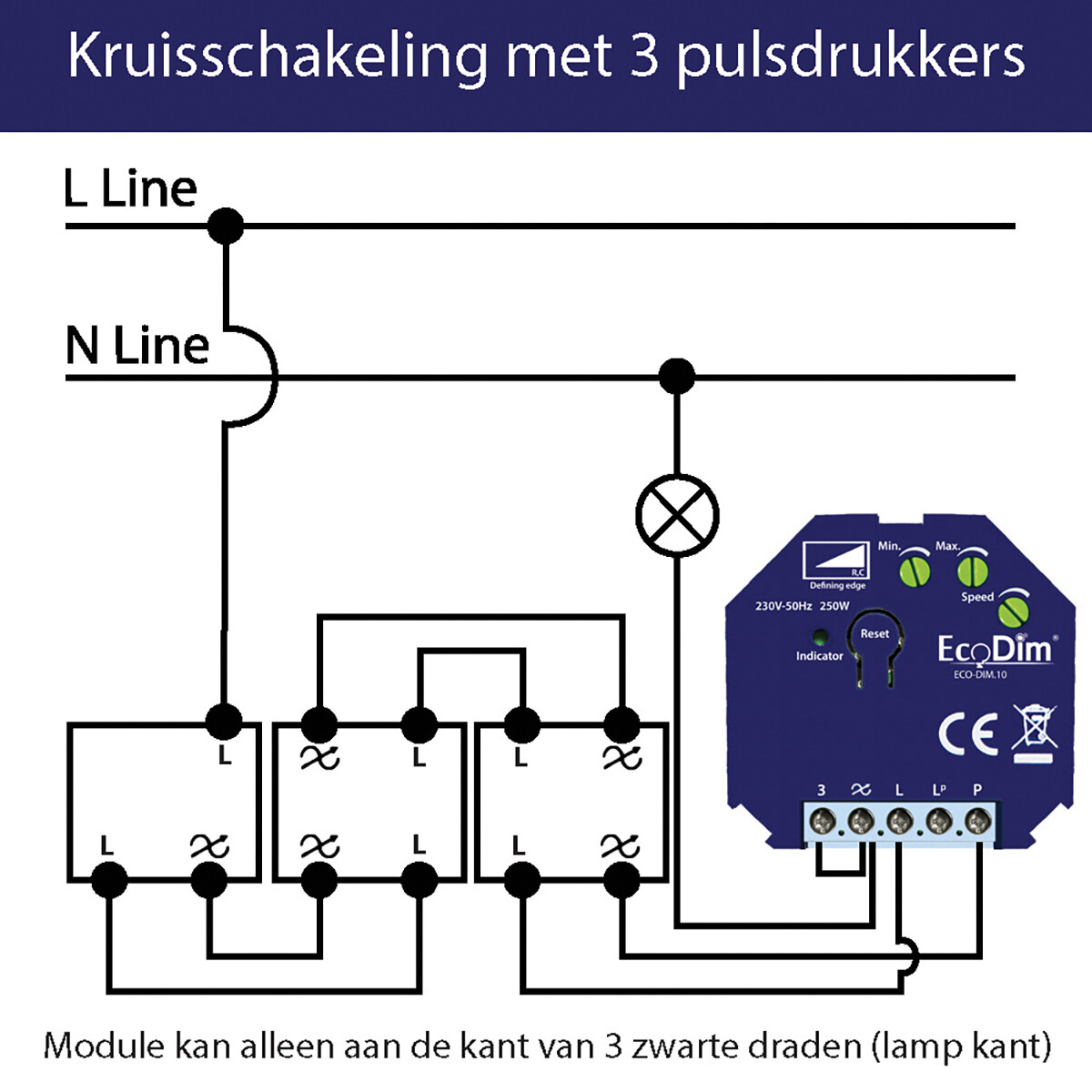 EcoDim - LED Inbouwdimmer Module - Smart WiFi - ECO-DIM.10 - Fase Afsnijding RC - ZigBee - 0-250W