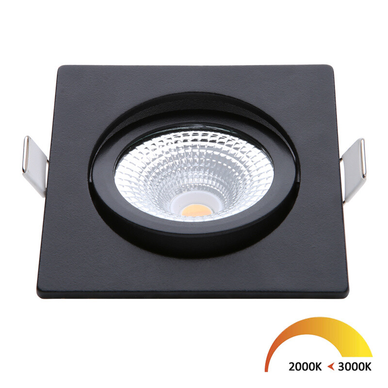 EcoDim - LED Spot - Inbouwspot - ED-10026 - 5W - Waterdicht IP54 - Dimbaar - Dim to Warm - Warm Wit 2000K-3000K - Mat Zwart - Aluminium - Vierkant - Kantelbaar