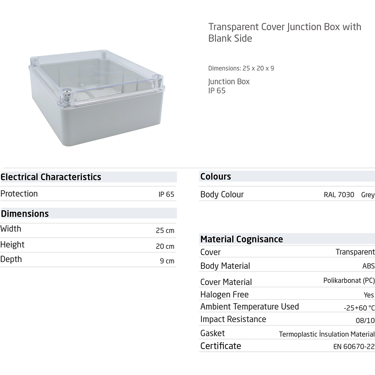 Kabeldoos - Lasdoos - Velvalux Panoboxpro - Verdeeldoos - IP65 - IK10 - 200x250x90mm - Grijs - Transparant Deksel