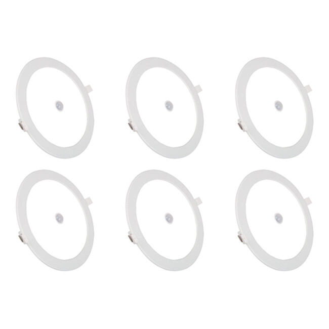 LED Downlight Slim 6 Pack - Aigi - PIR Bewegingssensor 360° - Inbouw Rond 12W - Helder/Koud Wit 6000K - Mat Wit - Ø170mm