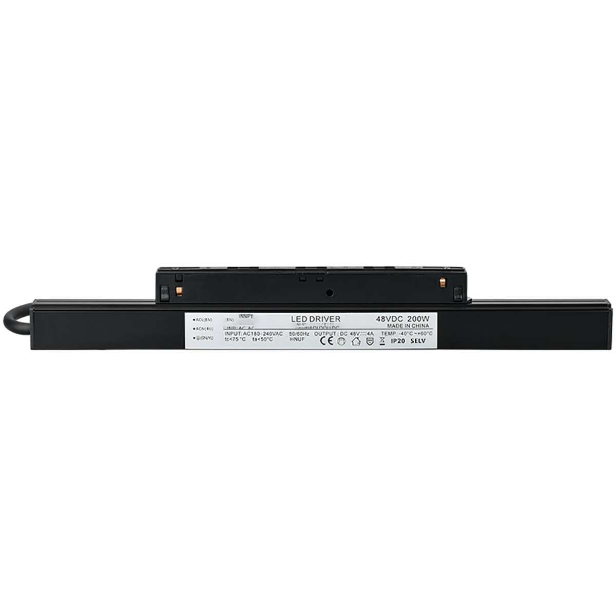 LED Driver voor 48V Magnetische Track Rails - Brinton Magni - Voedingsconnector - 200W - Zwart