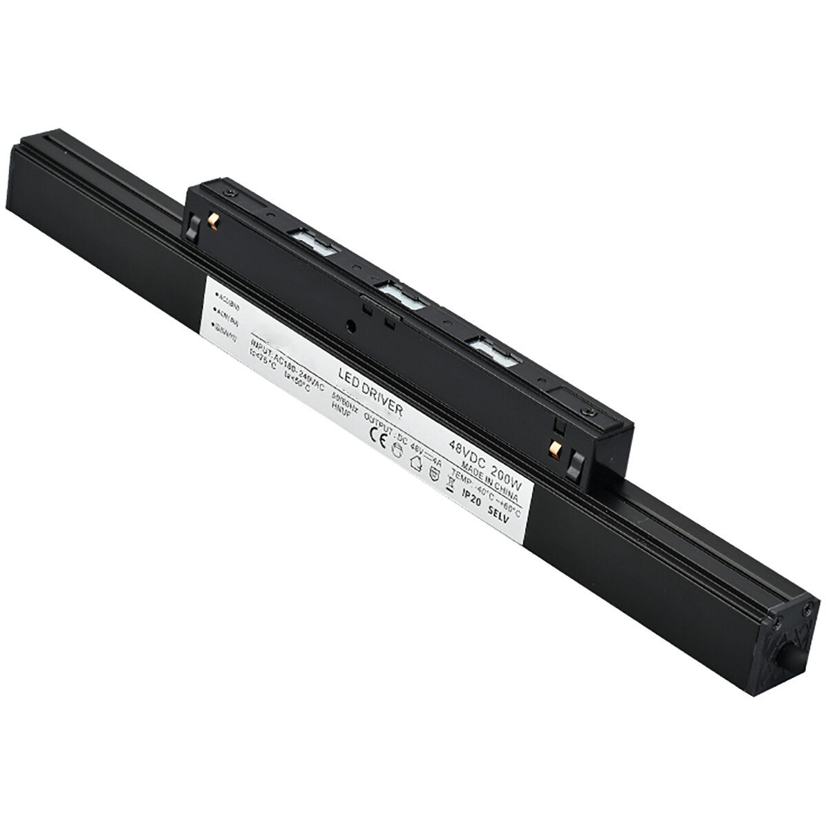 LED Driver voor 48V Magnetische Track Rails - Brinton Magni - Voedingsconnector - 200W - Zwart