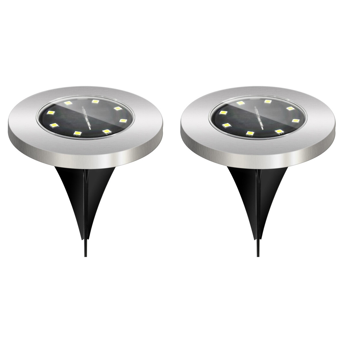 LED Grondspot Solar met Zonne-energie - Set 2 Stuks - Aigi Grido - Inbouw Rond - 0.2W - Waterdicht IP44 - Helder/Koud Wit 6500K - Mat Zilver - RVS