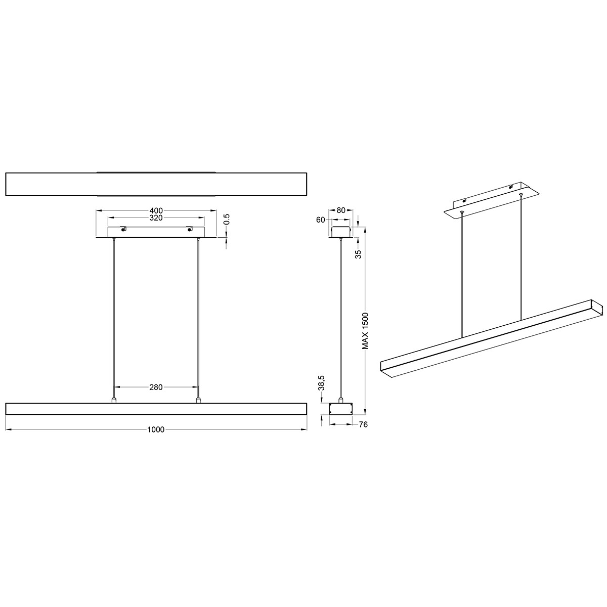 LED Hanglamp - Trion Agina - 18W - Aanpasbare Kleur - Dimbaar - Rechthoek - Mat Zwart - Aluminium