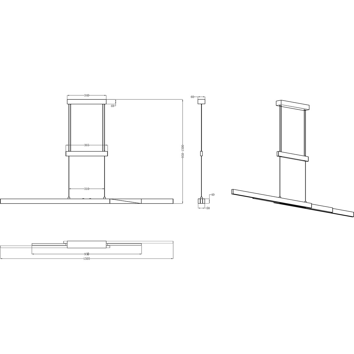 LED Hanglamp - Trion Trojan Up and Down - 45W - Aanpasbare Kleur - Rechthoek - Mat Zwart - Aluminium