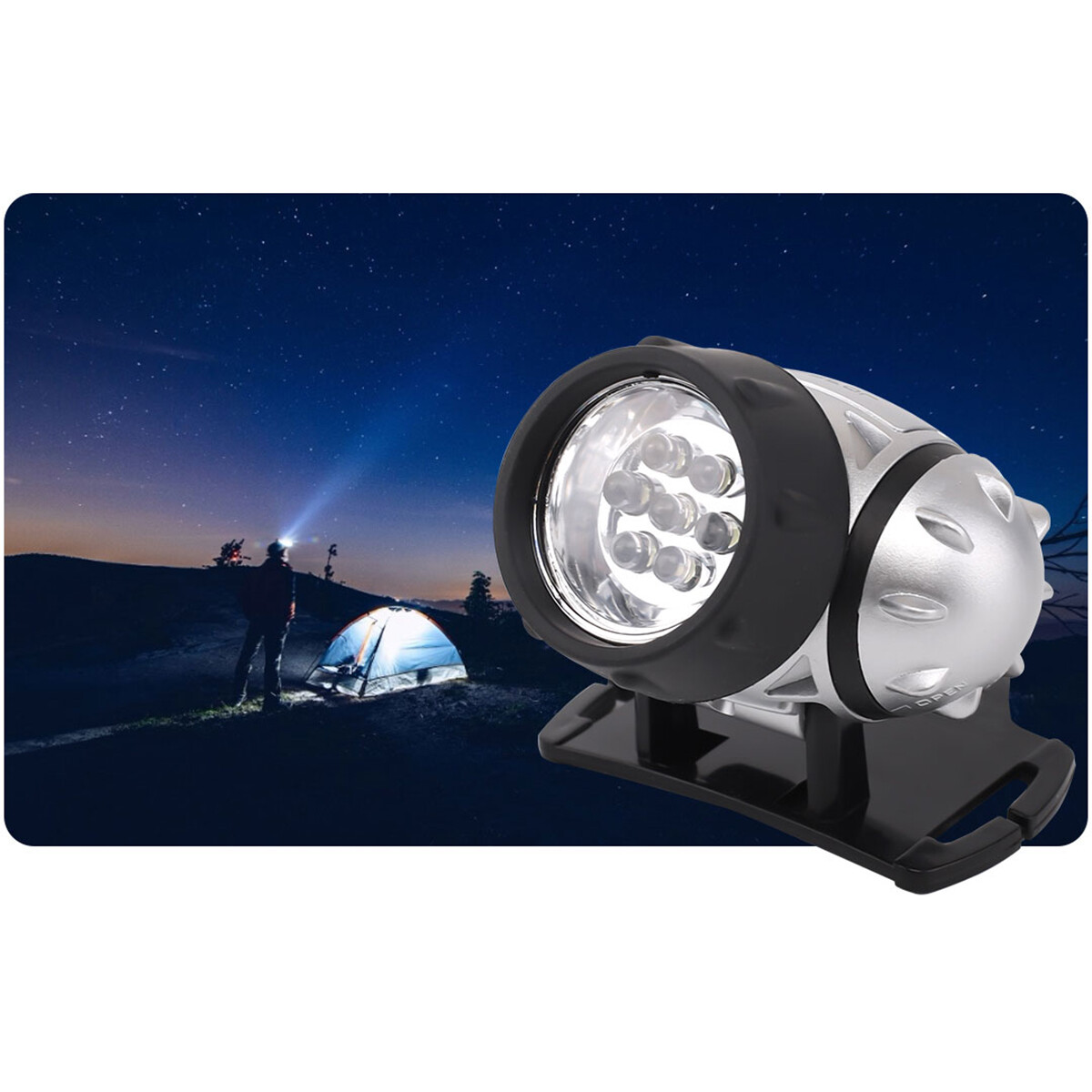 LED Hoofdlamp - Aigi Heady - Waterdicht - 20 Meter - Kantelbaar - 7 LED's - 0.54W - Zilver | Vervangt 6W