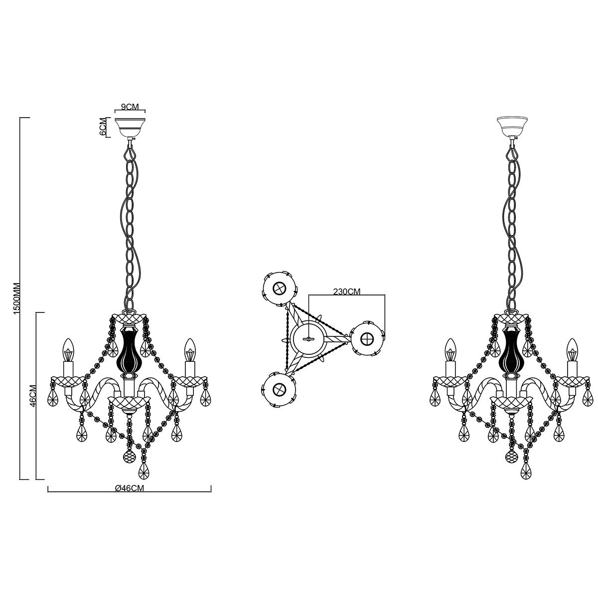 LED Kroonluchter - Trion Lucy - E14 Fitting - 3-lichts - Rond - Helder - Aluminium