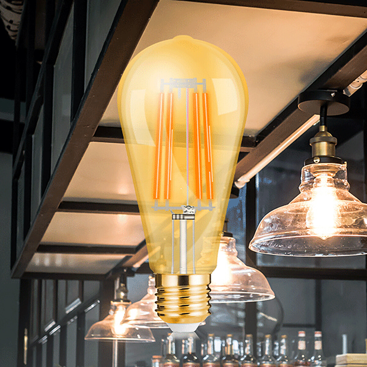 LED Lamp E27 Edison Filament - Brinton - Amber 6W 540lm - 822 Zeer Warm Wit 2200K - ST64 - Dimbaar | Vervangt 45W