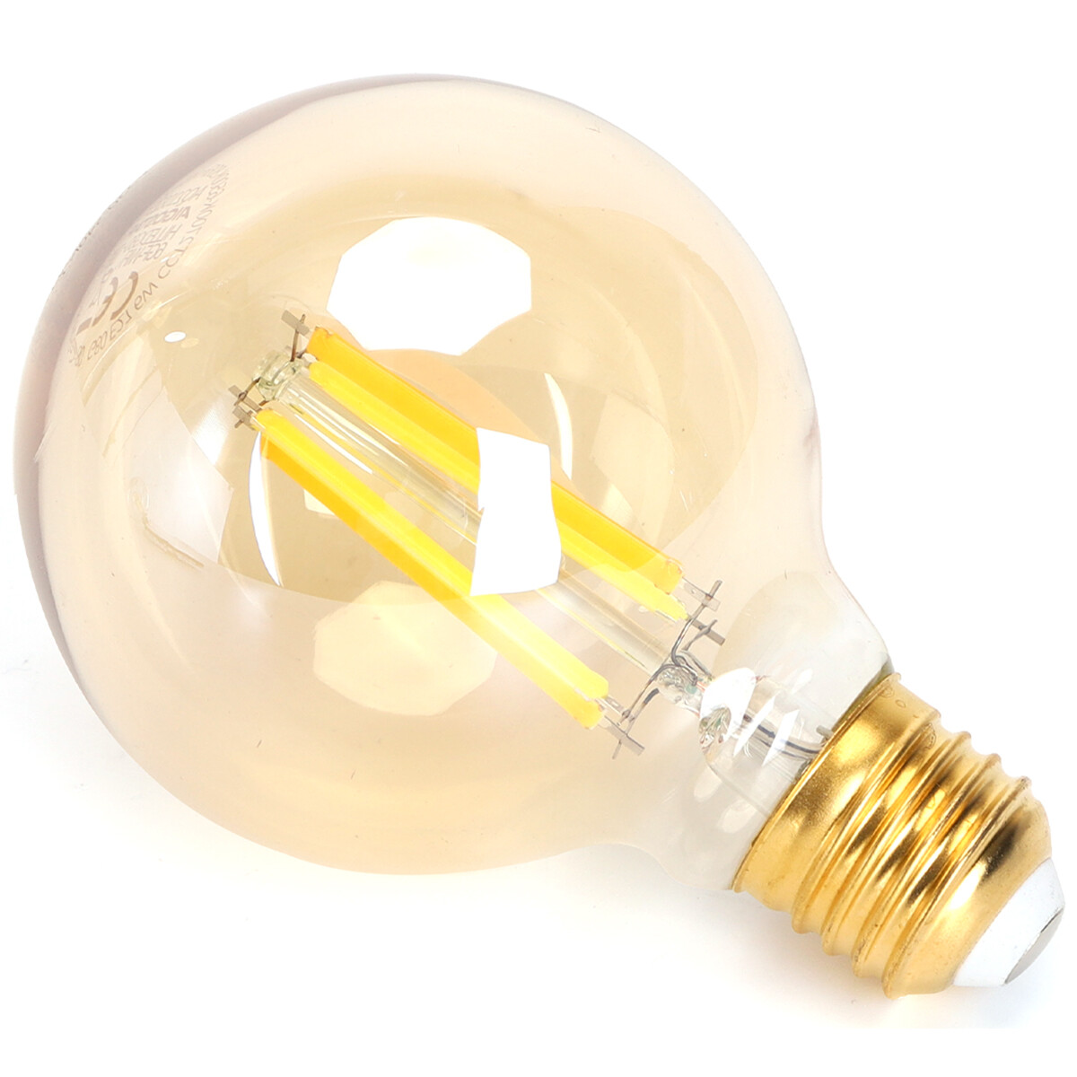 LED Lamp - Smart LED - Aigi Rixona - Bulb G80 - 6W - E27 Fitting - Slimme LED - Wifi LED + Bluetooth - Aanpasbare Kleur - Amber - Glas