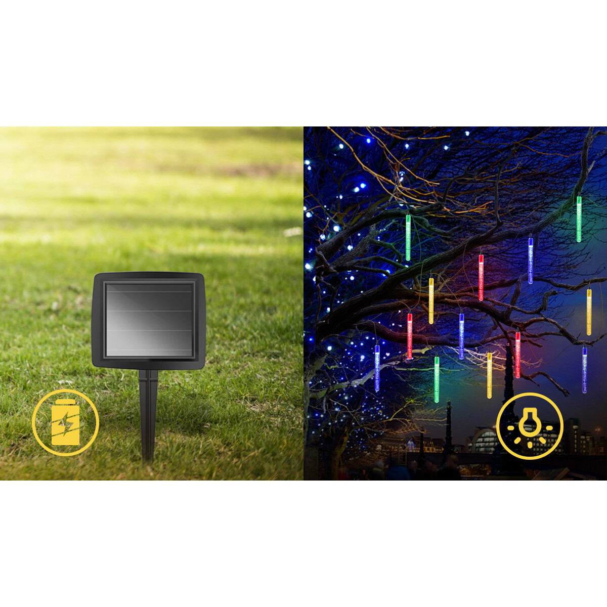 LED Lichtsnoer met Zonne-energie - Dag en Nacht Sensor - Aigi Wivy - 20W - 5.8 Meter - 20 LED's Meerkleurig - Waterdicht IP44 - Zwart