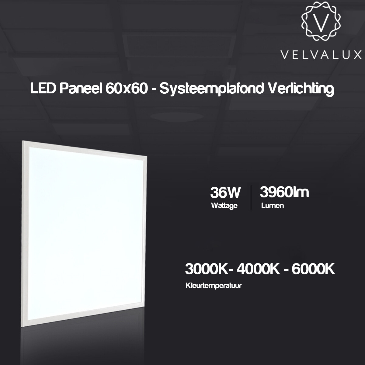 LED Paneel 60x60 - Velvalux Lumis - LED Paneel Systeemplafond - Helder/Koud Wit 6000K - 36W - Inbouw - Vierkant - Wit - Flikkervrij