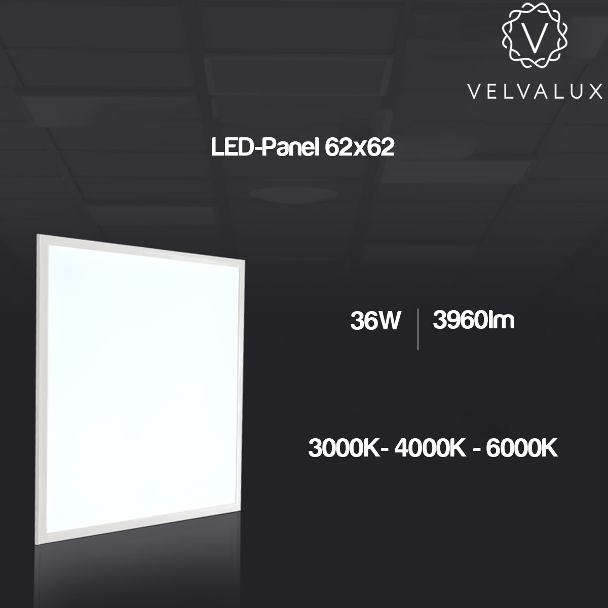 LED Paneel 62x62 - Velvalux Lumis - LED Paneel Systeemplafond - Aanpasbare Kleur CCT - 36W - Inbouw - Vierkant - Wit - Flikkervrij