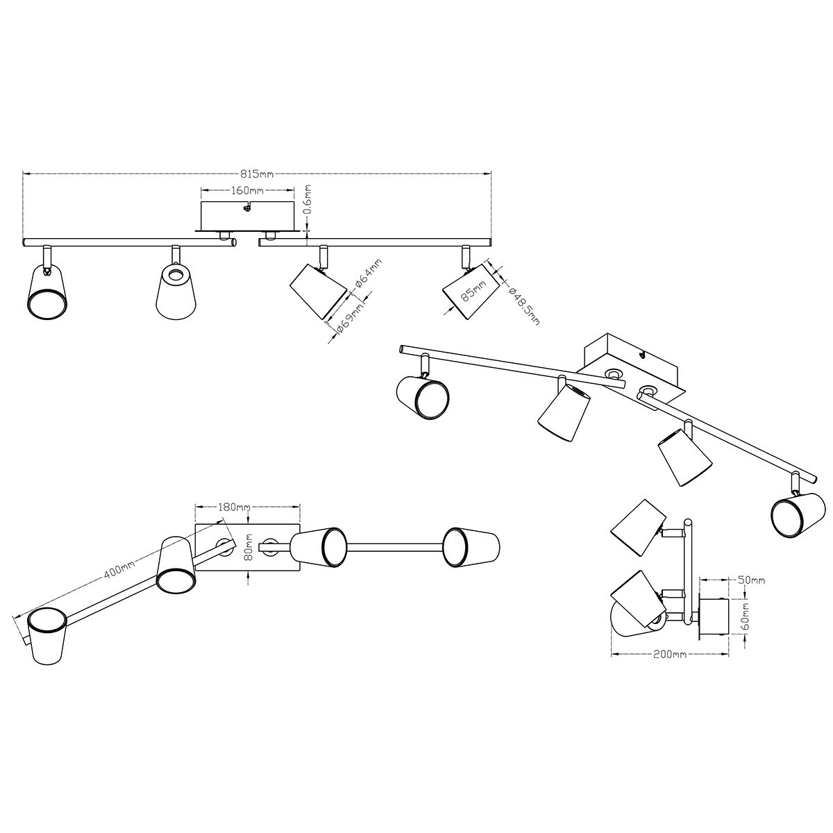 LED Plafondspot - Trion Narca - 24W - Warm Wit 3000K - 4-lichts - Rechthoek - Mat Wit - Aluminium