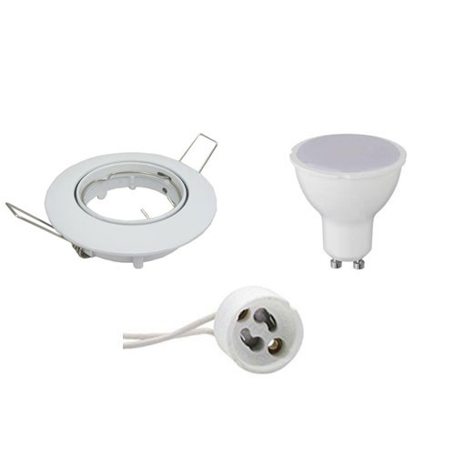 LED Spot Set - Aigi - GU10 Fitting - Inbouw Rond - Glans Wit - 6W - Helder/Koud Wit 6400K - Kantelbaar Ø82mm