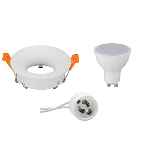 LED Spot Set - Aigi - GU10 Fitting - Inbouw Rond - Mat Wit - 6W - Helder/Koud Wit 6400K - Ø85mm