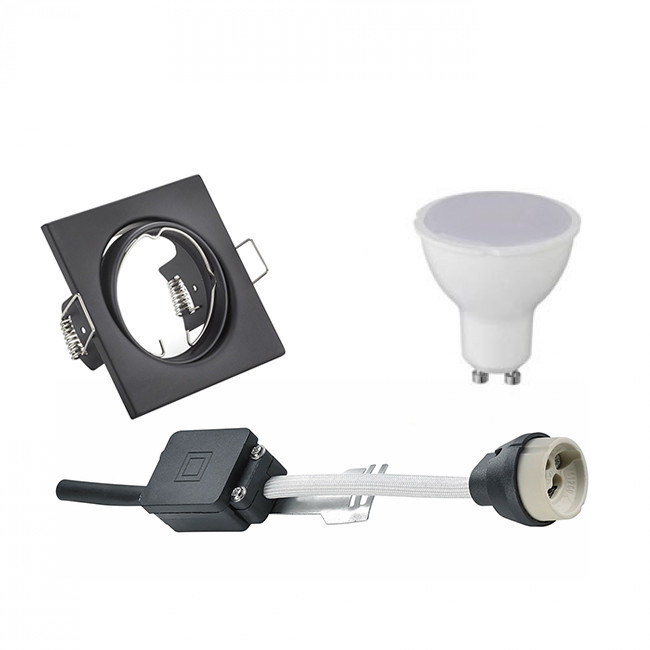 LED Spot Set - Aigi - Trion - GU10 Fitting - Inbouw Vierkant - Mat Zwart - 6W - Helder/Koud Wit 6400K - Kantelbaar 80mm