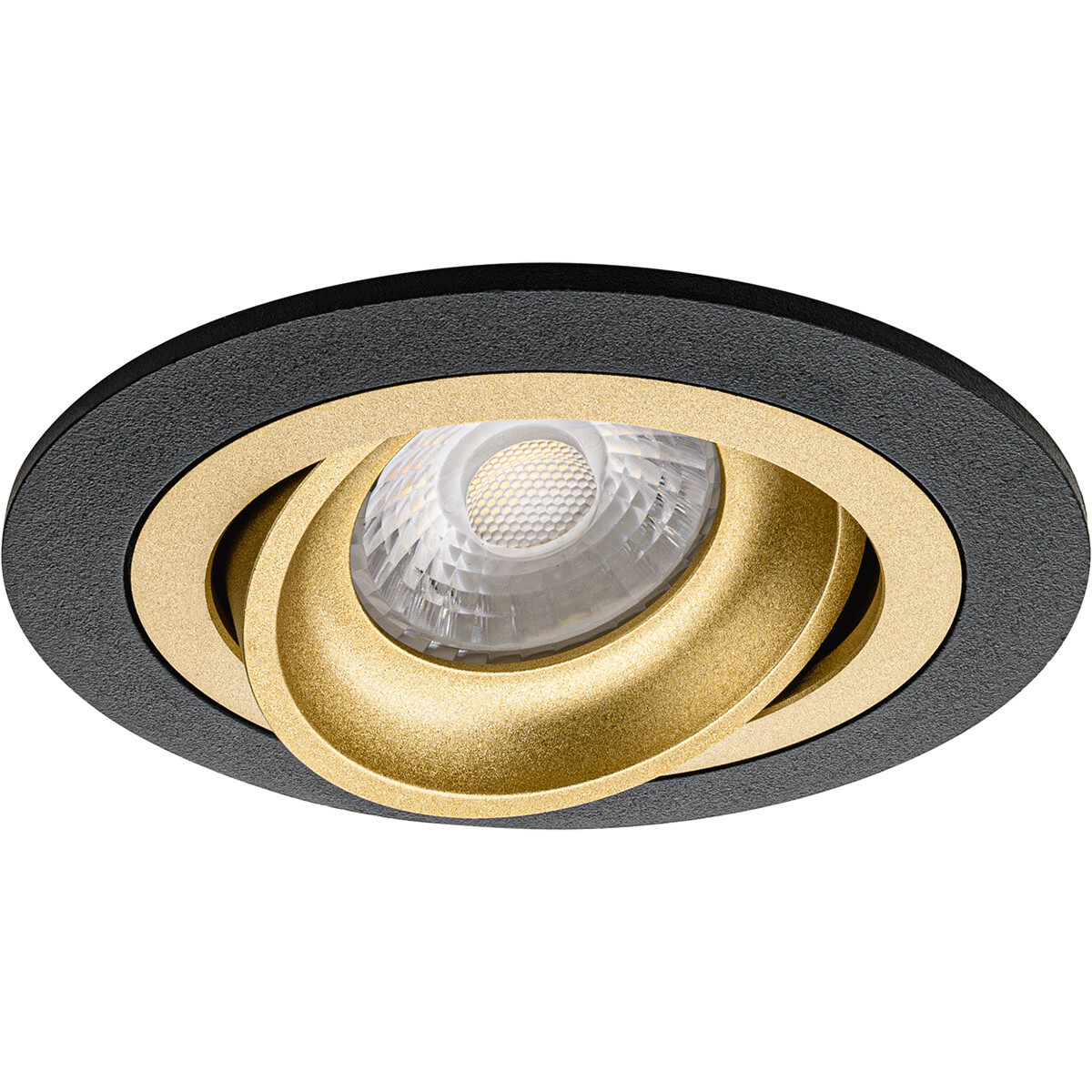 LED Spot Set - Pragmi Alpin Pro - GU10 Fitting - Inbouw Rond - Mat Zwart/Goud - Kantelbaar Ø92mm - Philips - CorePro 830 36D - 3.5W - Warm Wit 3000K