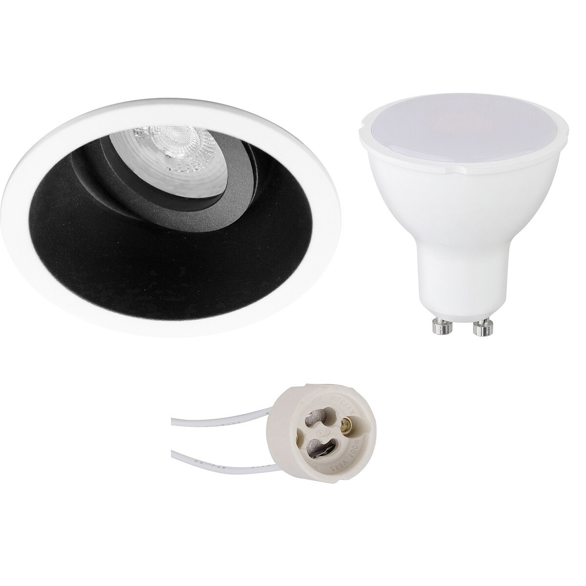 LED Spot Set - Aigi - Pragmi Zano Pro - GU10 Fitting - Inbouw Rond - Mat Zwart/Wit - 6W - Helder/Koud Wit 6400K - Kantelbaar - Ø93mm