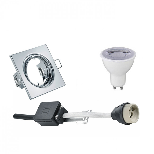 LED Spot Set - Trion - GU10 Fitting - Dimbaar - Inbouw Vierkant - Glans Chroom - 6W - Warm Wit 3000K - Kantelbaar 80mm