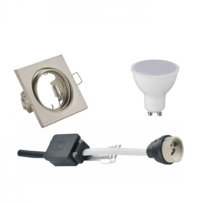 LED Spot Set - Trion - GU10 Fitting - Inbouw Vierkant - Mat Nikkel - 6W - Natuurlijk Wit 4200K - Kantelbaar 80mm