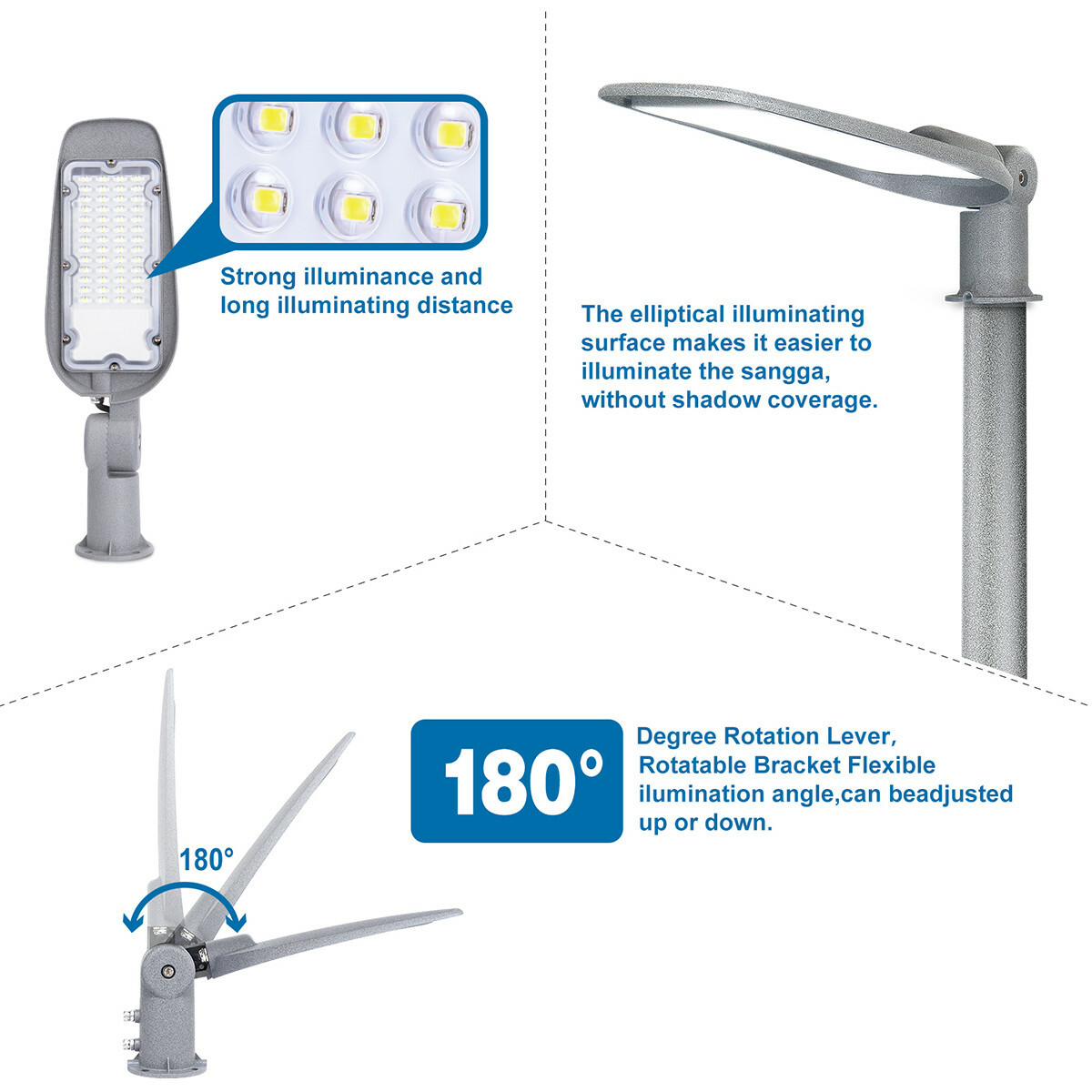 LED Straatlamp - Straatverlichting - Aigi Animo - 30W - Helder/Koud Wit 6500K - Waterdicht IP65 - Mat Grijs - Aluminium