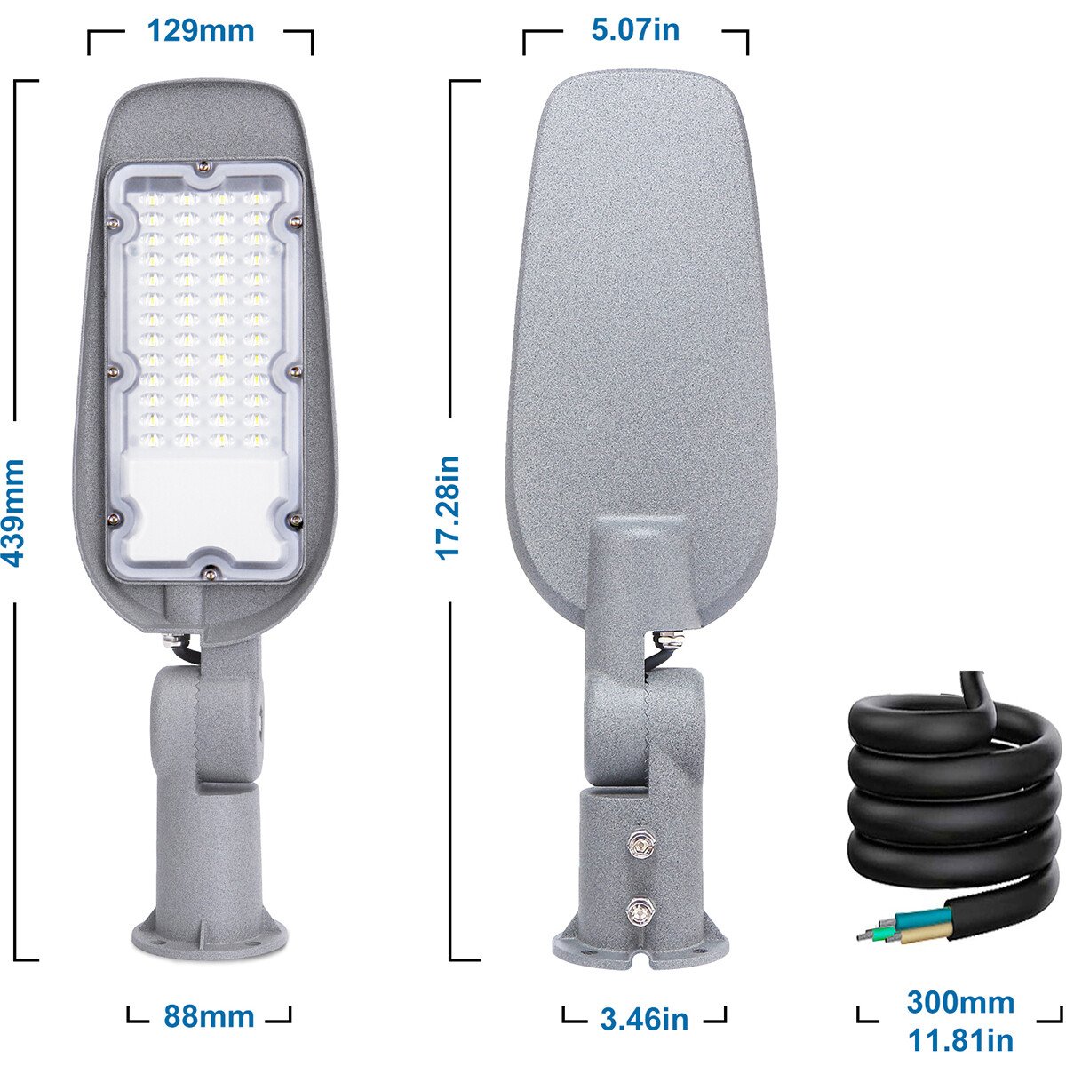 LED Straatlamp - Straatverlichting - Aigi Animo - 30W - Helder/Koud Wit 6500K - Waterdicht IP65 - Mat Grijs - Aluminium