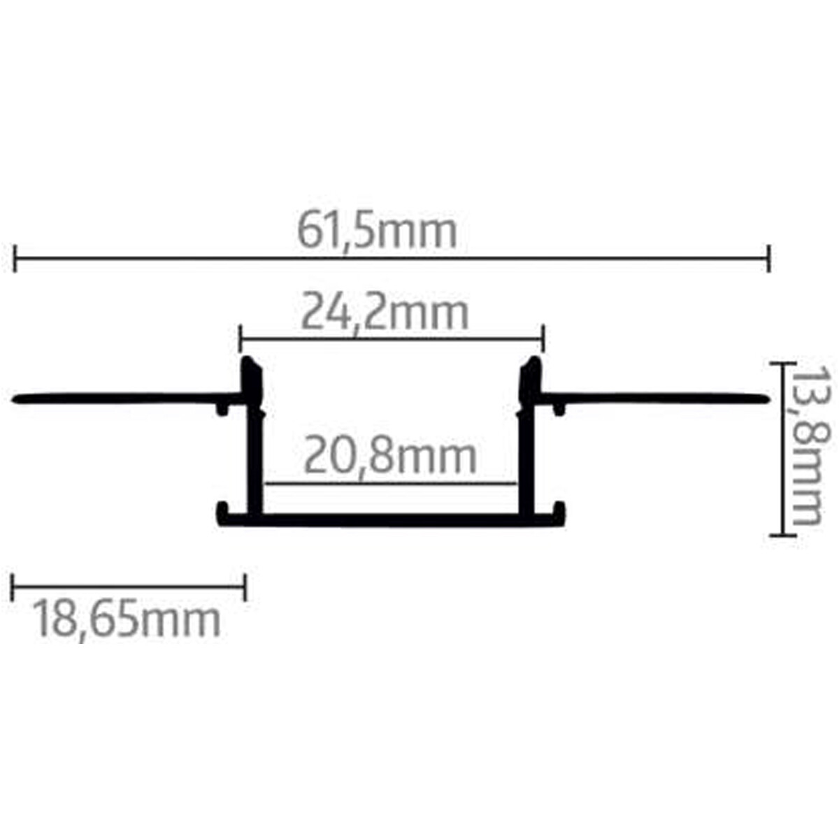 LED Strip Profiel - Delectro Profi - Aluminium - 2 Meter - 61.5x13.8mm - Inbouw Stuc/Tegel