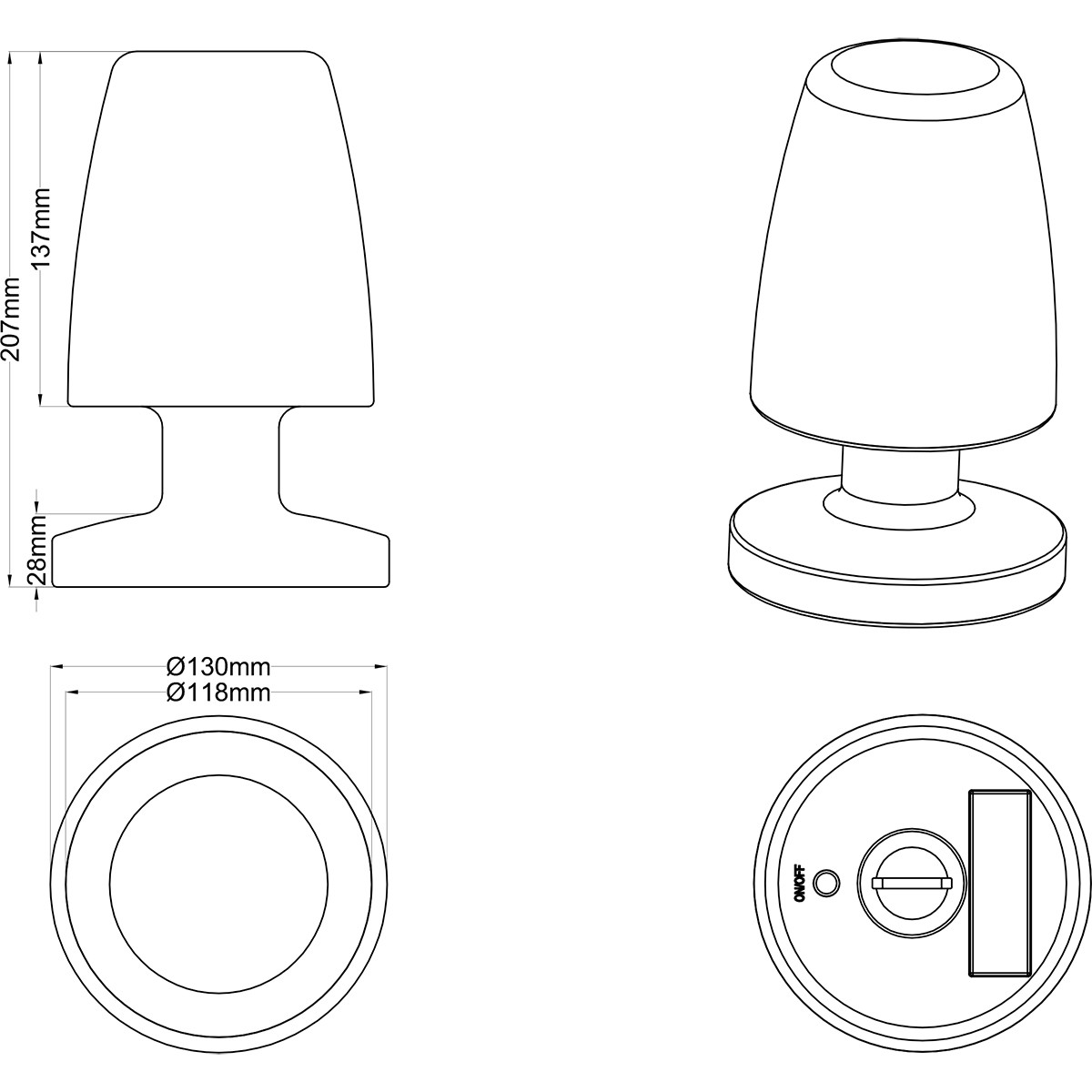 LED Tafellamp - Trion - Ovaal - Wit - Kunststof - Spatwaterdicht - USB Oplaadbaar