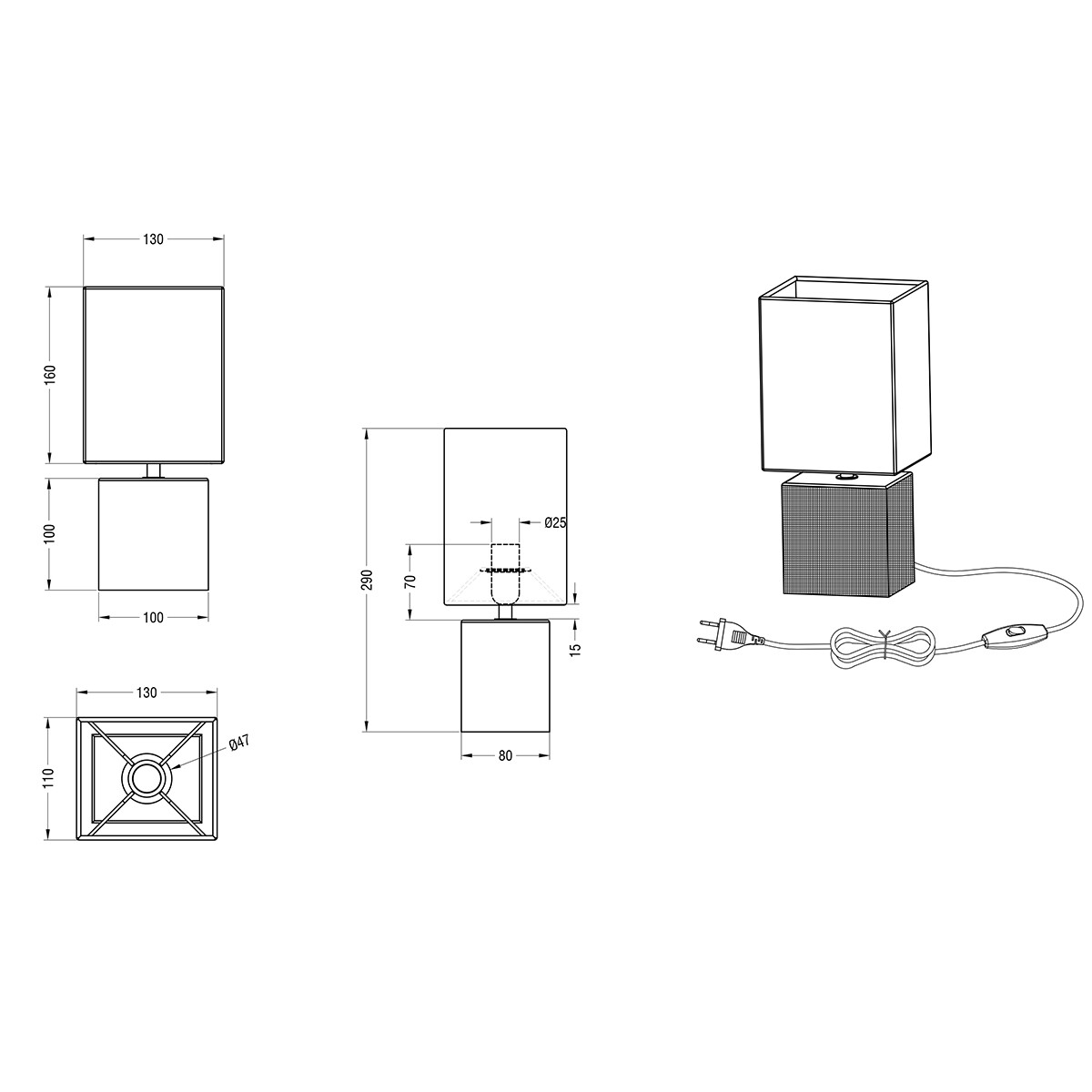 LED Tafellamp - Tafelverlichting - Trion Pinko - E14 Fitting - Rechthoek - Mat Titaan - Keramiek