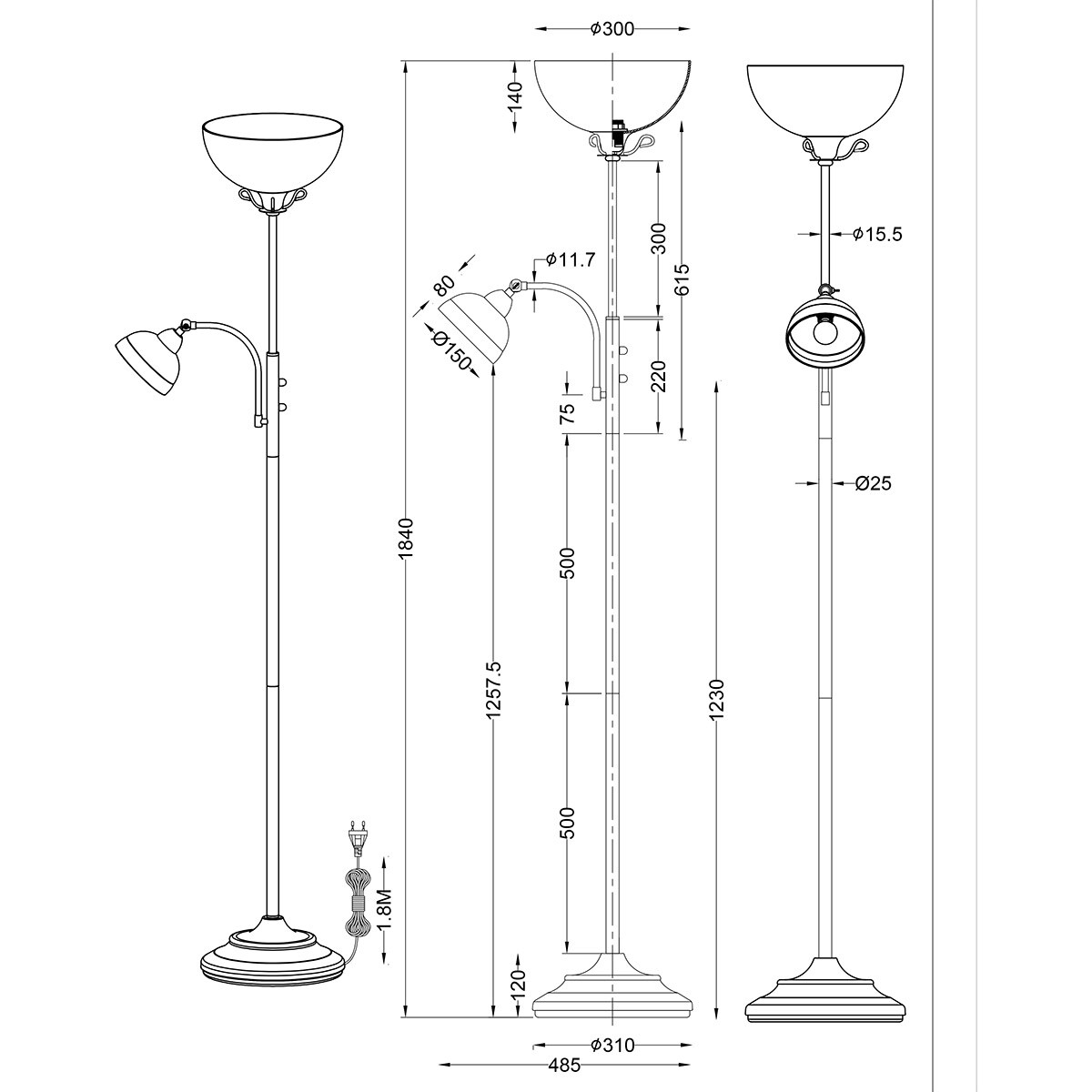 LED Vloerlamp - Trion City - E27/E14 Fitting - 2-lichts - Rond - Roestkleur - Metaal