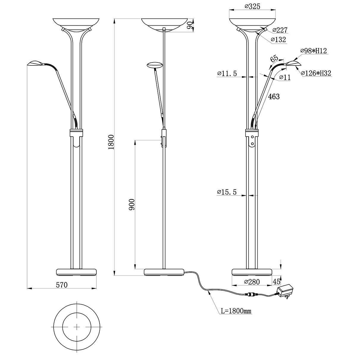 LED Vloerlamp - Trion Orsan - 31W - Warm Wit 3000K - Dimbaar - Rond - Mat Nikkel - Aluminium