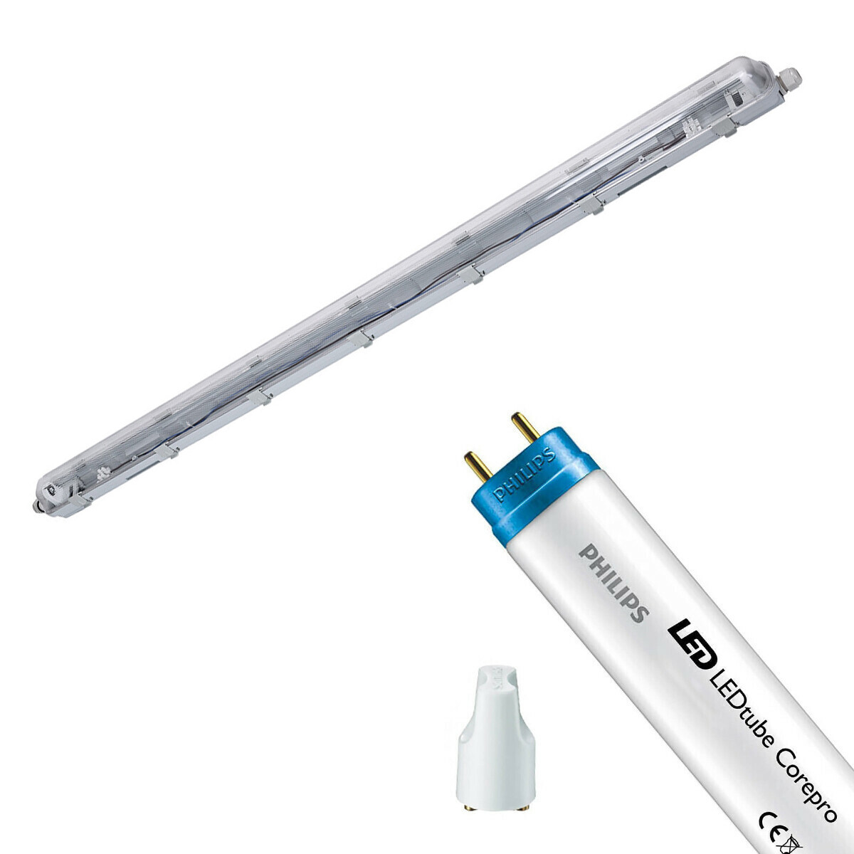 LED Waterdichte TL Armatuur met T8 Buis - Velvalux Strela - 120cm - Enkel - Koppelbaar - Waterdicht IP65 - Philips - CorePro LEDtube EM 865 - 14.5W - Helder/Koud Wit 6500K | Vervangt 36W