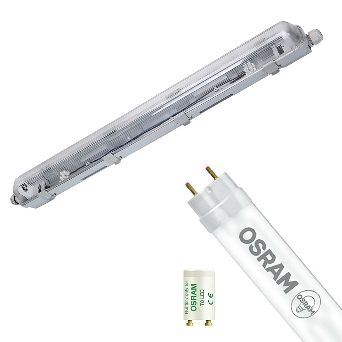 LED Waterdichte TL Armatuur met T8 Buis - Velvalux Strela - 60cm - Enkel - Koppelbaar - Waterdicht IP65 - OSRAM - SubstiTUBE Value EM 830 - 7.6W - Warm Wit 3000K | Vervangt 18W