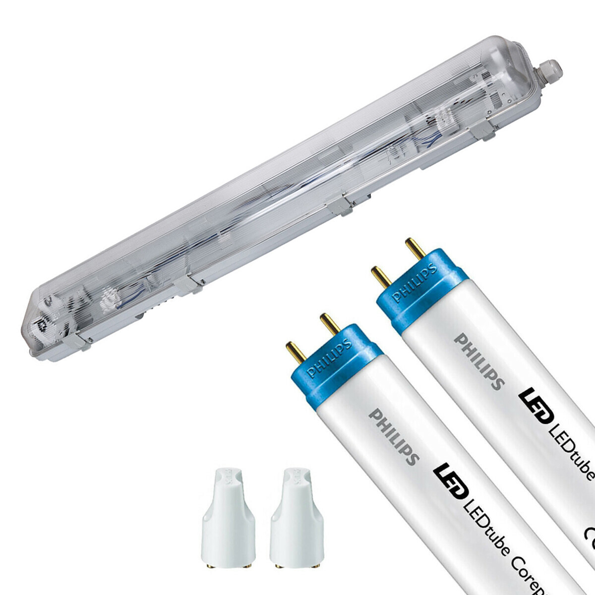 LED Waterdichte TL Armatuur met T8 Buizen - Velvalux Strela - 60cm - Dubbel - Koppelbaar - Waterdicht IP65 - Philips - CorePro LEDtube EM 840 - 16W - Natuurlijk Wit 4000K | Vervangt 36W