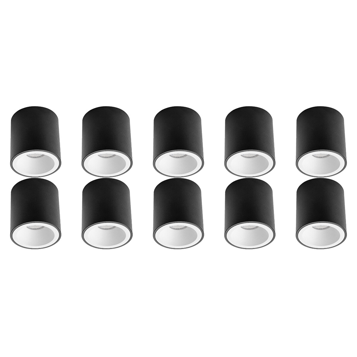 Opbouwspot 10 Pack - Pragmi Cliron Pro - GU10 Fitting - Opbouw Rond - Mat Zwart/Wit - Aluminium - Verdiept - Ø90mm