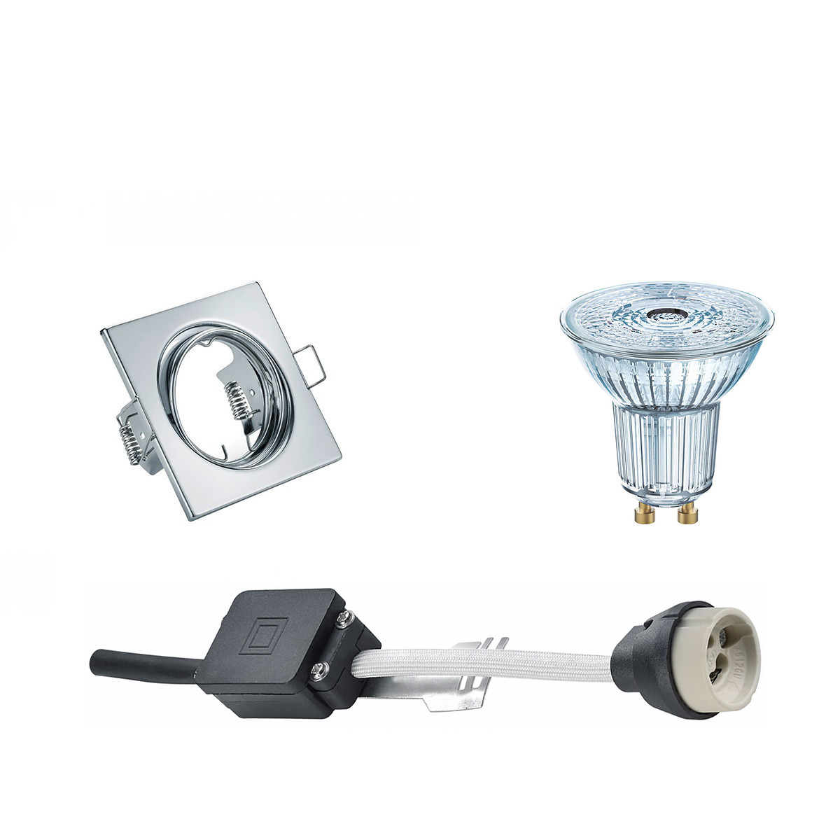 LED Spot Set - LEDVANCE Parathom PAR16 927 36D - GU10 Fitting - Dimbaar - Inbouw Vierkant - Glans Chroom - 4.5W - Warm Wit 2700K - Kantelbaar 80mm