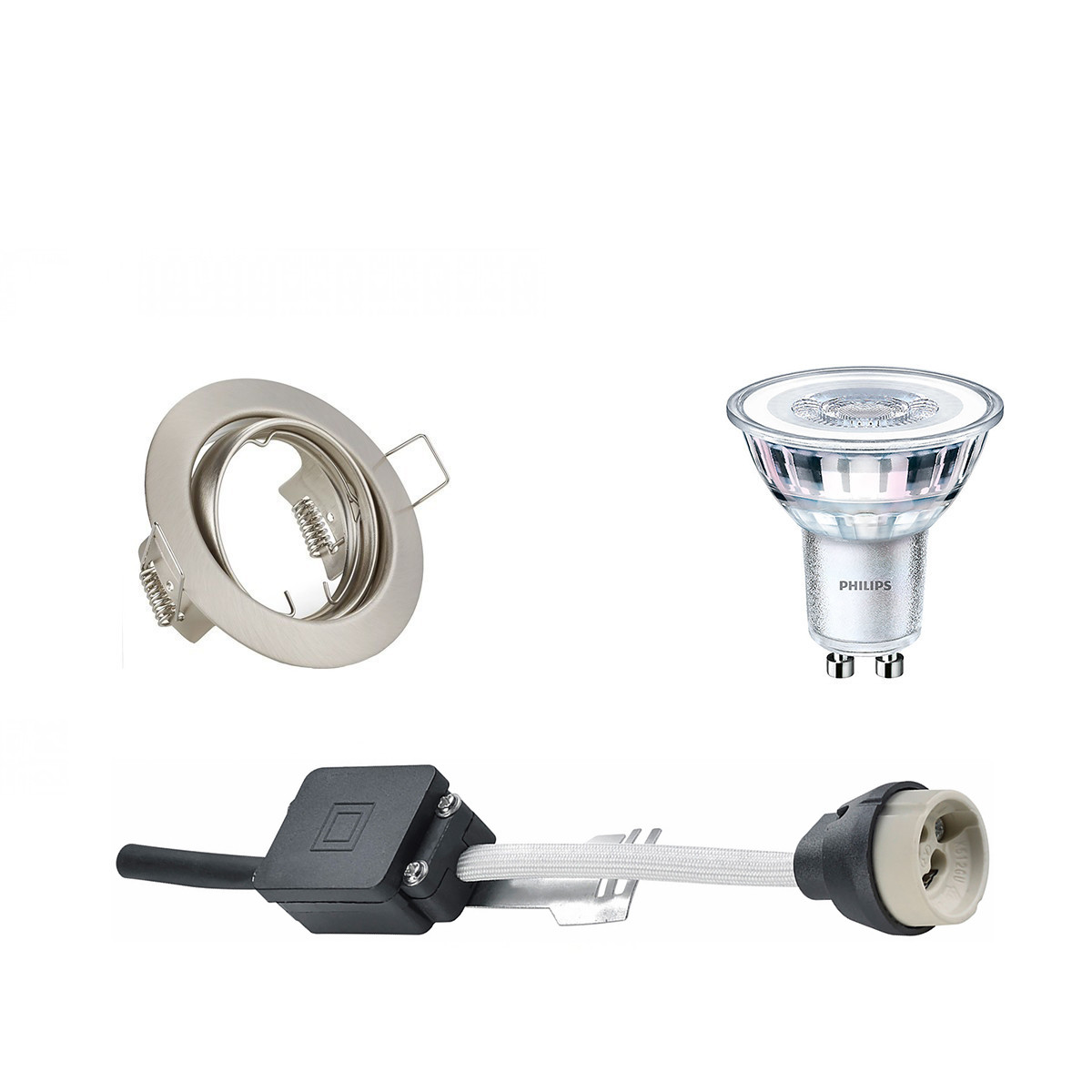 LED Spot Set - GU10 Fitting - Inbouw Rond - Mat Nikkel - Kantelbaar Ø83mm - Philips - CorePro 827 36D - 4.6W - Warm Wit 2700K