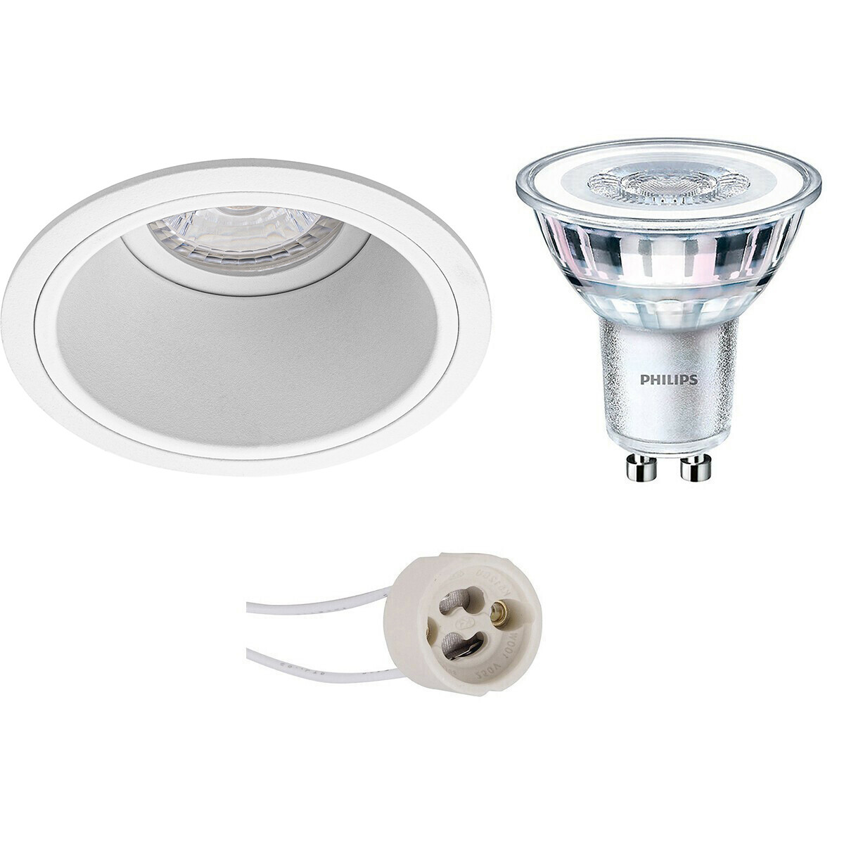 LED Spot Set - Pragmi Minko Pro - GU10 Fitting - Inbouw Rond - Mat Wit - Verdiept - Ø90mm - Philips - CorePro 840 36D - 4.6W - Natuurlijk Wit 4000K