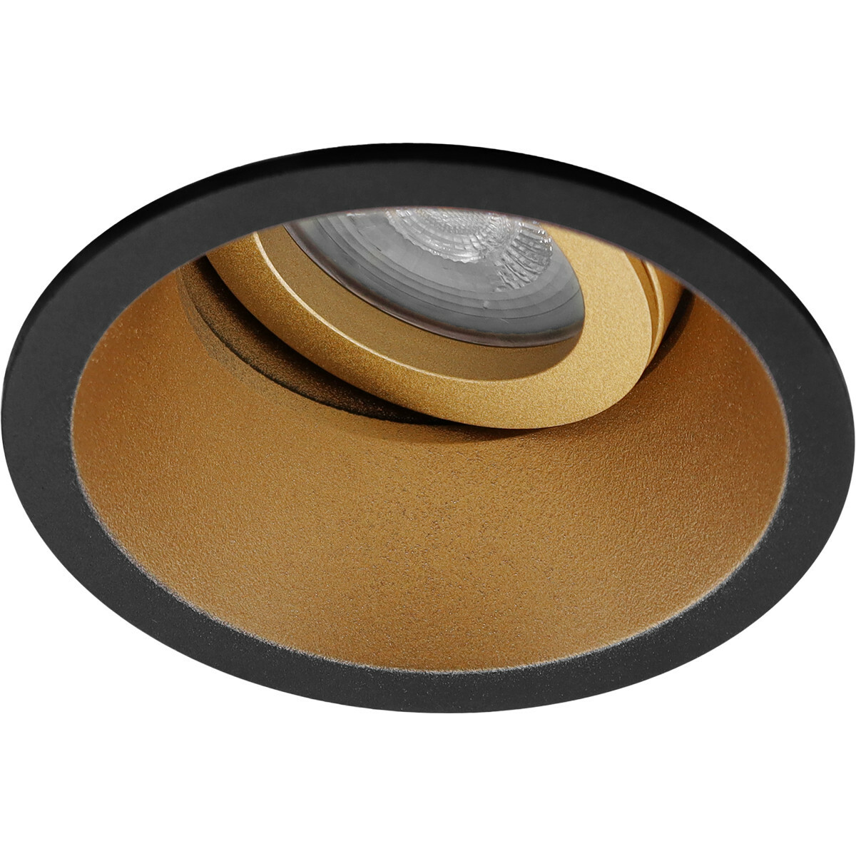 LED Spot Set - Pragmi Zano Pro - GU10 Fitting - Inbouw Rond - Mat Zwart/Goud - Kantelbaar - Ø93mm - Philips - CorePro 830 36D - 3.5W - Warm Wit 3000K